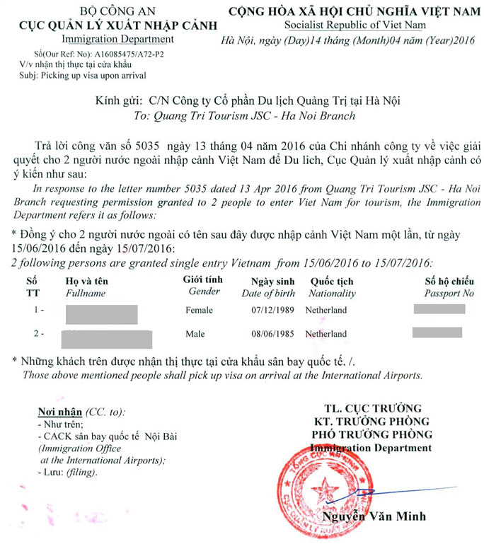 approval letter Vietnam